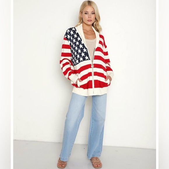 Show Me Your Mumu Zippy Cardigan American Flag Knit Patriotic Sweater Size S - Picture 2 of 8